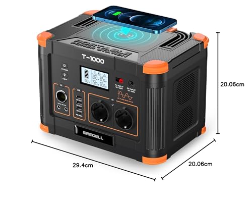 GRECELL Powerstation 1000W, 999Wh Solargenerator, Mobiler Stromspeicher mit AC/DC/USB, Power Station Solar für Camping, Outdoor, Notstrom Notfälle, (T-1000)