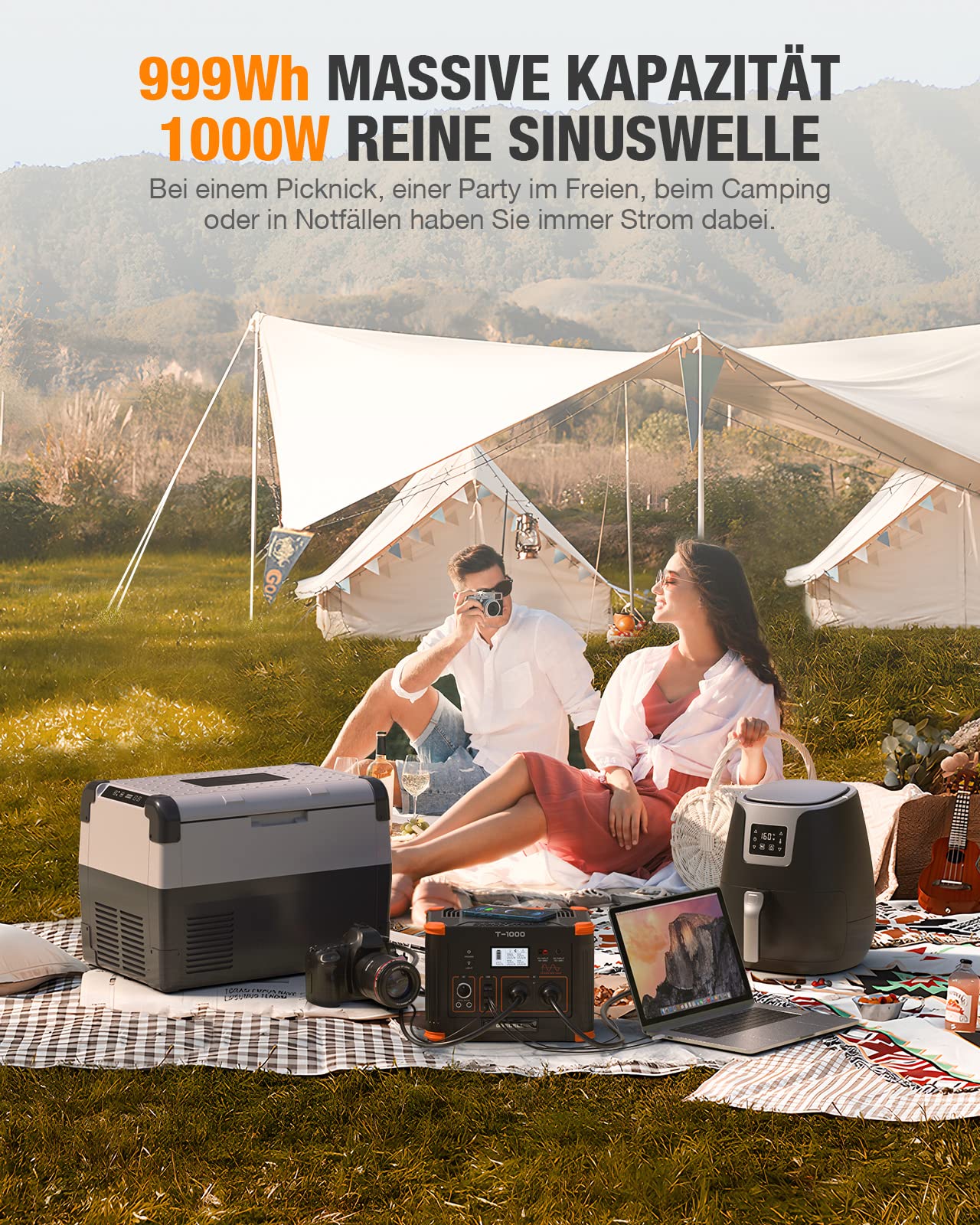 GRECELL Powerstation 1000W, 999Wh Solargenerator, Mobiler Stromspeicher mit AC/DC/USB, Power Station Solar für Camping, Outdoor, Notstrom Notfälle, (T-1000)